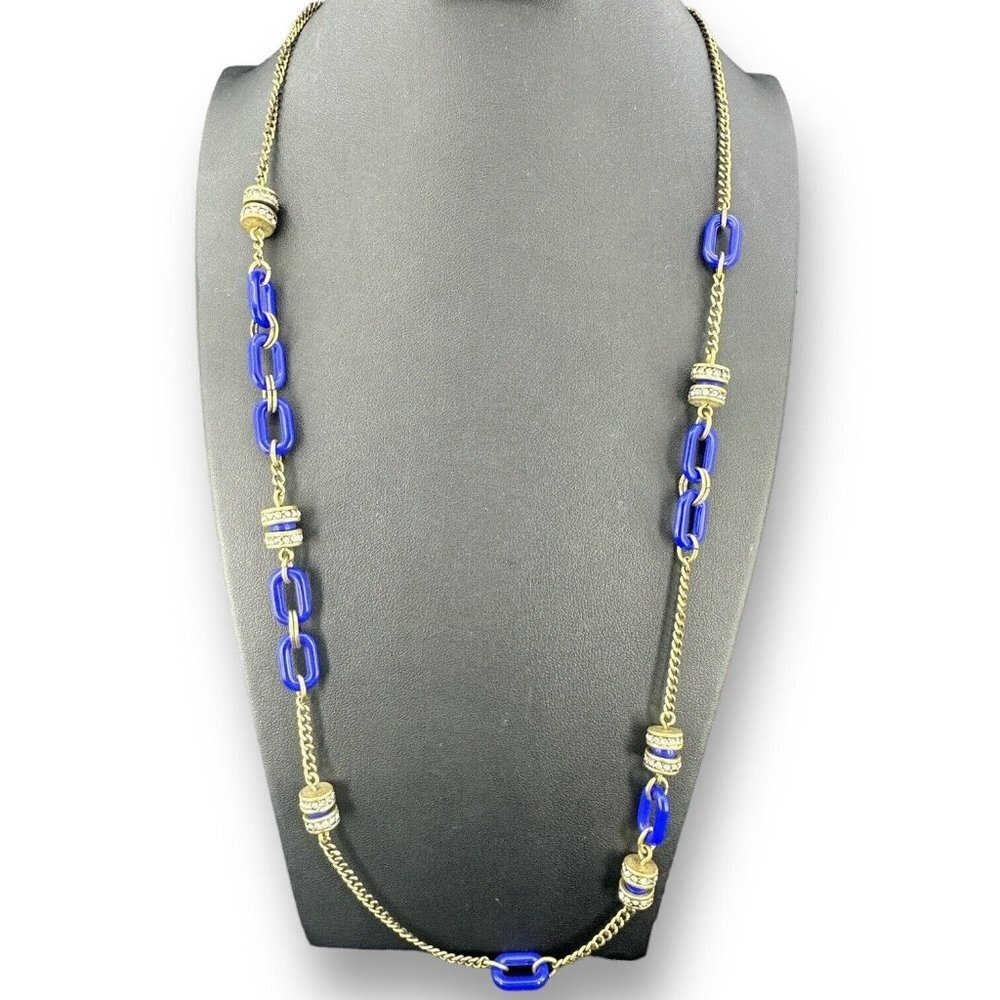 J. Crew Royal Blue Plastic Link Rhondelles Necklace 28"